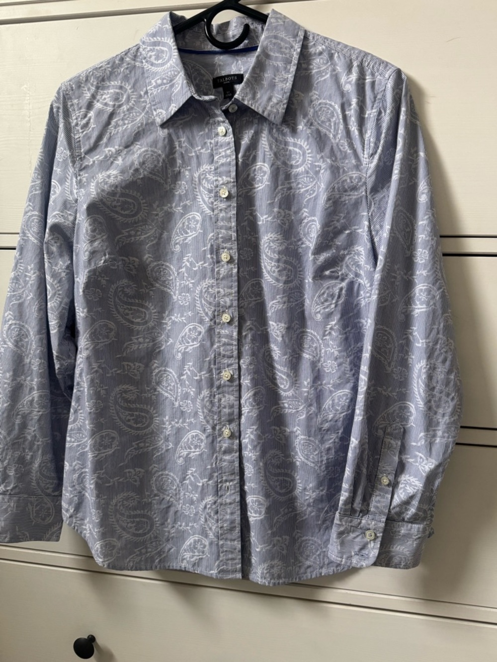 Talbots Light Blue Paisley Button-Down Shirt Petite Large
